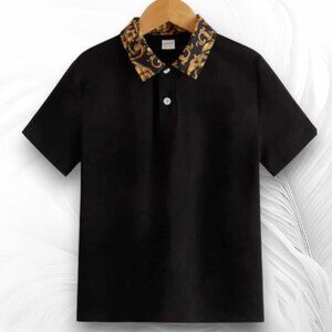 Summer Men's Baroque Print Collar Polo Shirt Size: L
